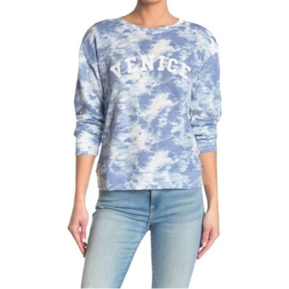 BOBEAU Venice Blue Tie Dye Lightweight Pullover Sweatshirt - Large